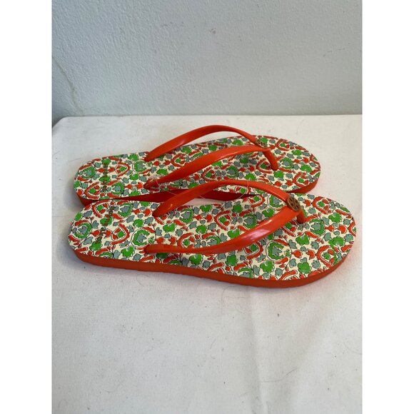 New Tory Burch Poppy Red/ Legacy Paisley Thin Flip Flops Size 8 - Picture 8 of 8